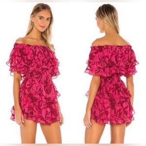 NWT revolve Misa Los Angeles Pink Ruffle off shoulder mini Dress